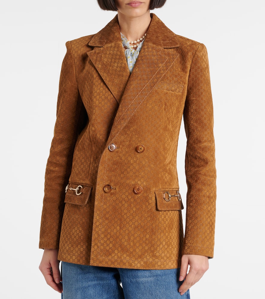 Gucci Horsebit GG double-breasted suede blazer