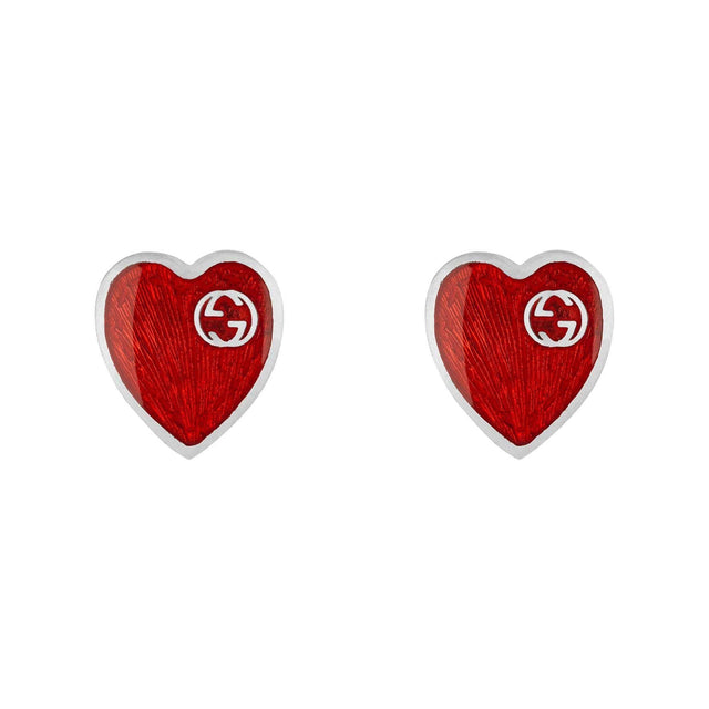 Gucci Interlocking G Red Enamel Heart Earrings