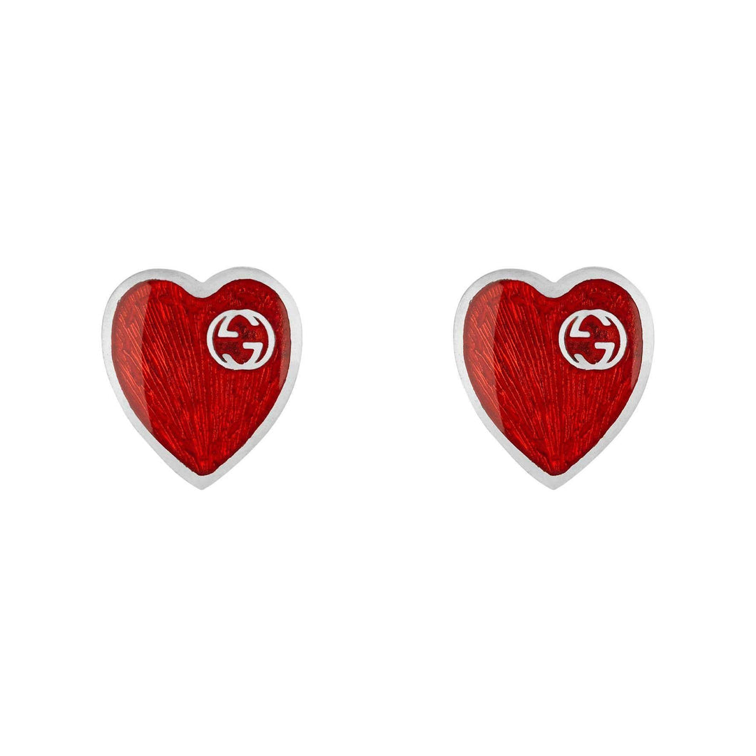 Gucci Interlocking G Red Enamel Heart Earrings
