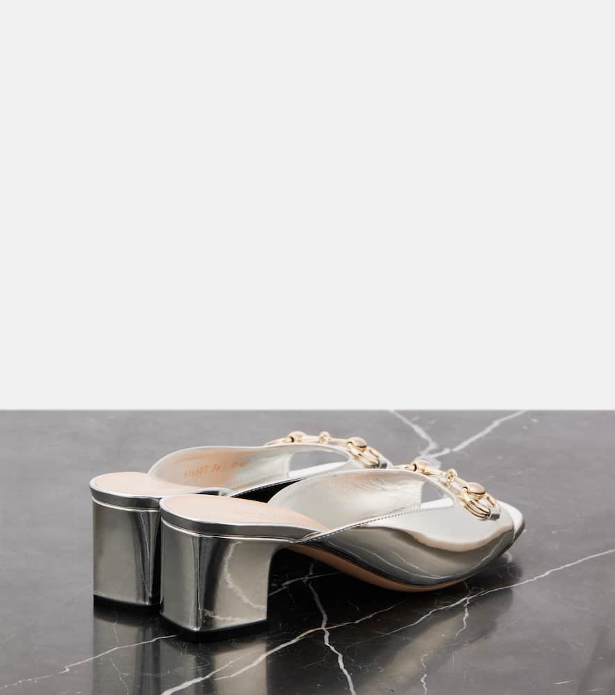 Gucci Lady Horsebit metallic leather mules