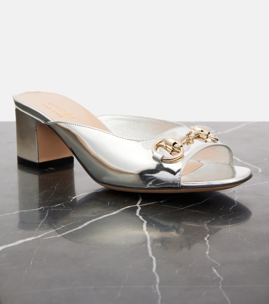 Gucci Lady Horsebit metallic leather mules