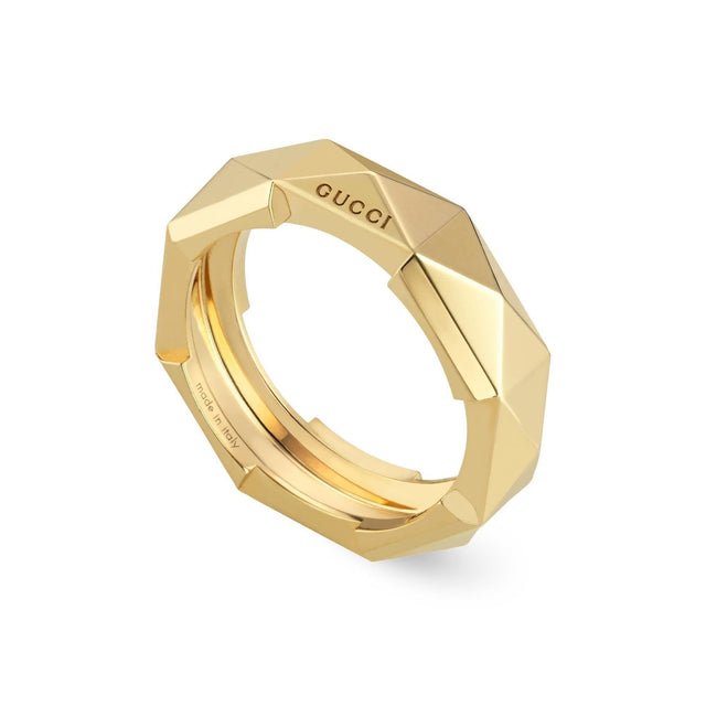 Gucci Link To Love Studded Ring in Yellow Gold, 6mm - Size 7.25