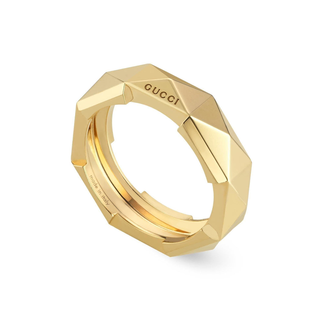 Gucci Link To Love Studded Ring in Yellow Gold, 6mm - Size 7.25