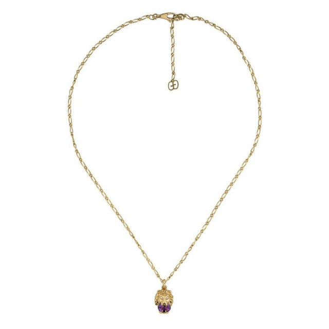 Gucci Lion Head and Diamond Amethyst Pendant Necklace