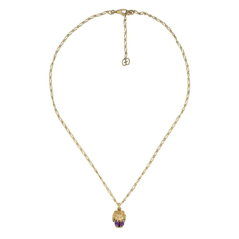 Gucci Lion Head and Diamond Amethyst Pendant Necklace