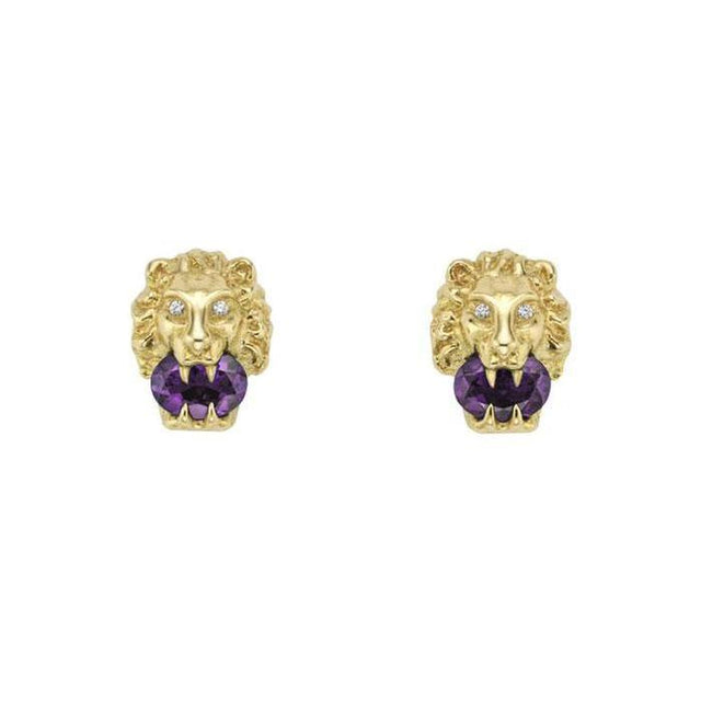 Gucci Lion Head and Diamond Amethyst Stud Earrings