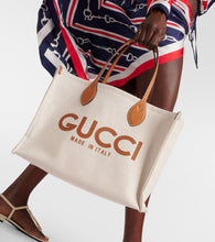 Gucci Medium logo leather-trimmed canvas tote bag