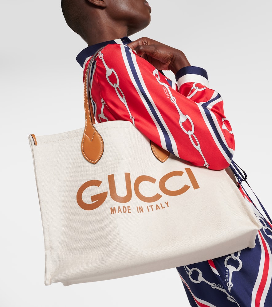 Gucci Medium logo leather-trimmed canvas tote bag