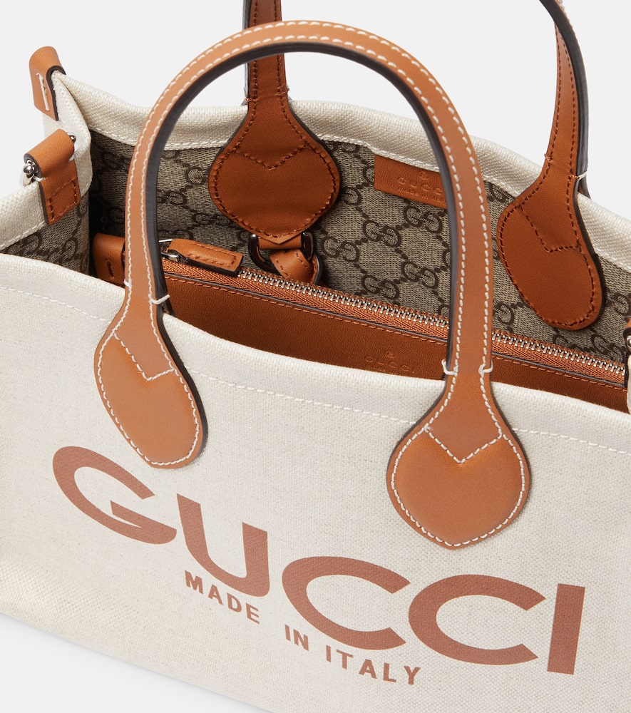 Gucci Mini logo leather-trimmed canvas tote bag