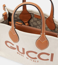 Gucci Mini logo leather-trimmed canvas tote bag