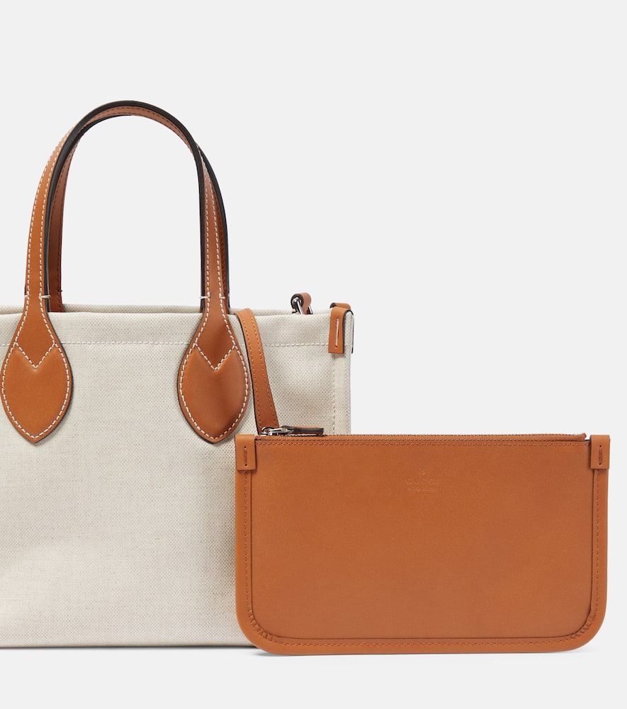 Gucci Mini logo leather-trimmed canvas tote bag