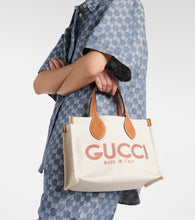 Gucci Mini logo leather-trimmed canvas tote bag