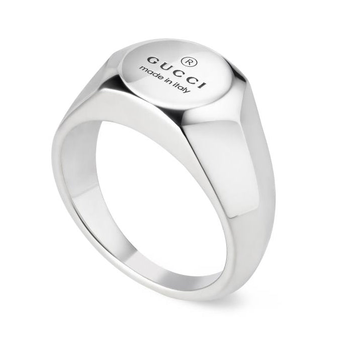 Gucci Trademark 10mm Thin Sterling Silver Ring - Size 7.25
