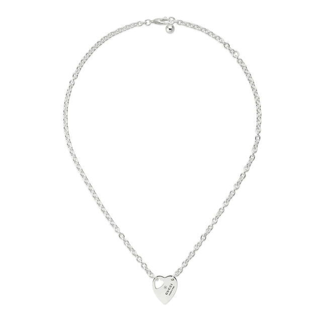 Gucci Trademark Chain Heart Sterling Silver Pendant Necklace