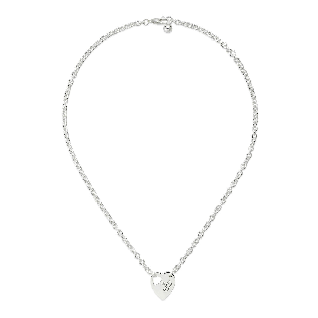 Gucci Trademark Chain Heart Sterling Silver Pendant Necklace