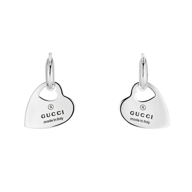 Gucci Trademark Heart Sterling Silver Hoop Earrings