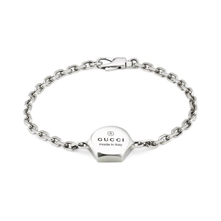 Gucci Trademark Thin Sterling Silver Link Bracelet - 7 Inches