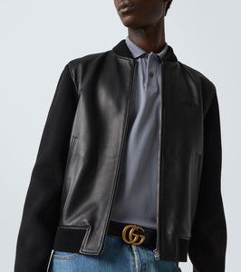 Gucci Web Stripe leather bomber jacket