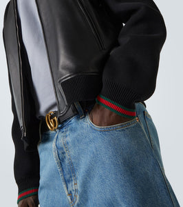 Gucci Web Stripe leather bomber jacket