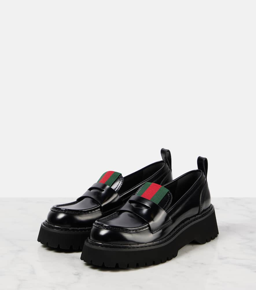 Gucci Web Stripe leather loafers