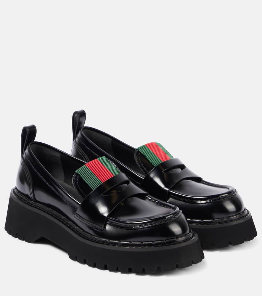 Gucci Web Stripe leather loafers