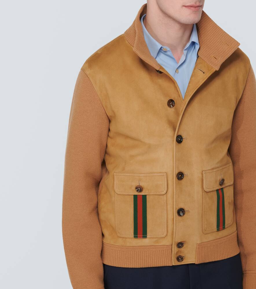 Gucci Web Stripe suede bomber jacket