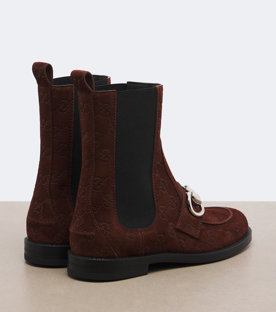 Gucci Boulevard Horsebit GG suede Chelsea boots in Brown - Flat Boots
