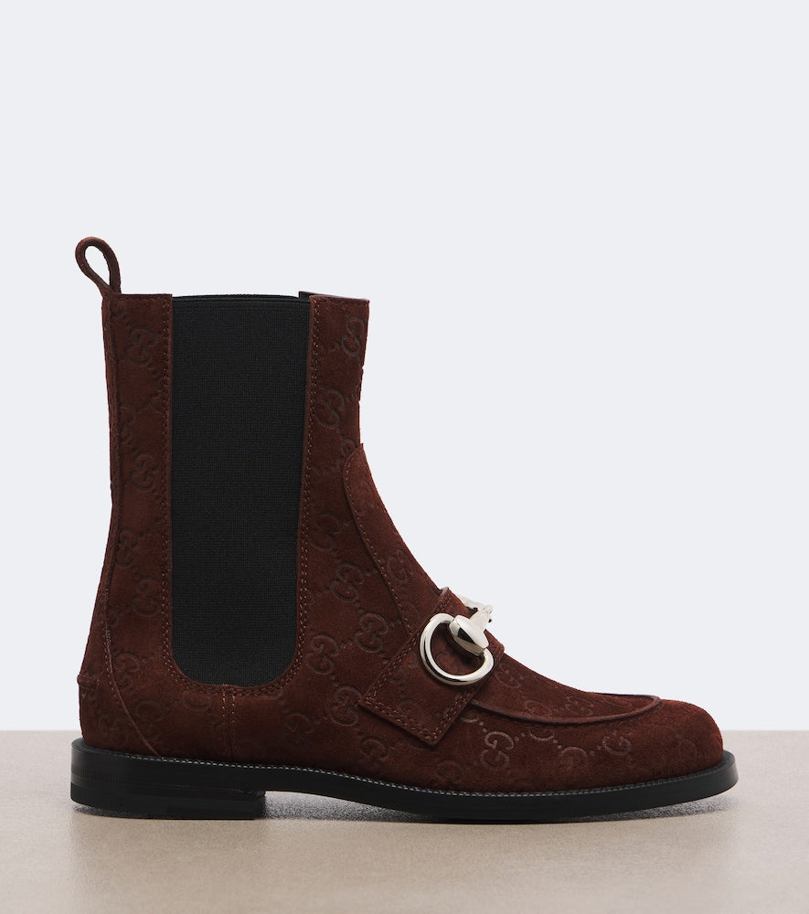 Gucci Boulevard Horsebit GG suede Chelsea boots in Brown - Flat Boots