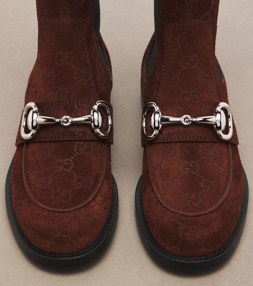 Gucci Boulevard Horsebit GG suede Chelsea boots in Brown - Flat Boots