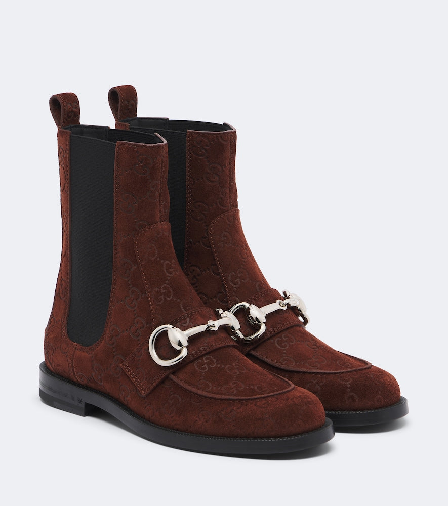 Gucci Boulevard Horsebit GG suede Chelsea boots in Brown - Flat Boots