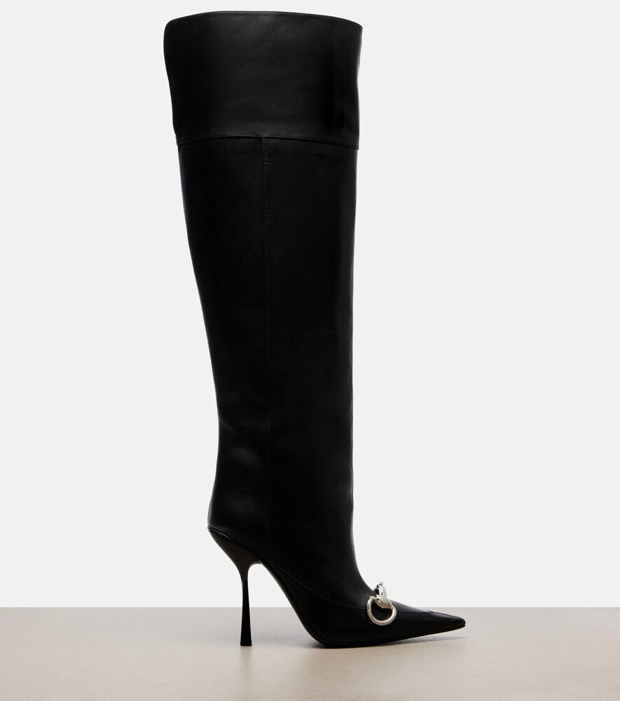 Gucci Boulevard Horsebit leather knee-high boots (Black) - Mid Heel Boots