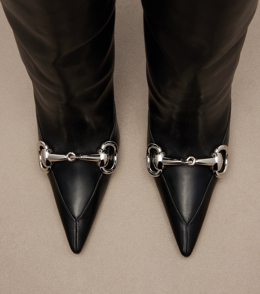 Gucci Boulevard Horsebit leather knee-high boots (Black) - Mid Heel Boots