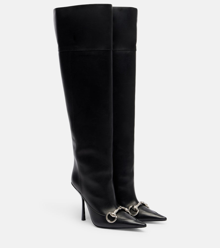 Gucci Boulevard Horsebit leather knee-high boots (Black) - Mid Heel Boots