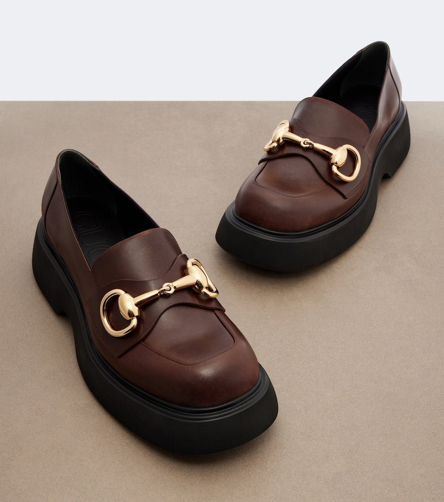 Gucci Brittany Horsebit leather platform loafers in Brown - Loafers