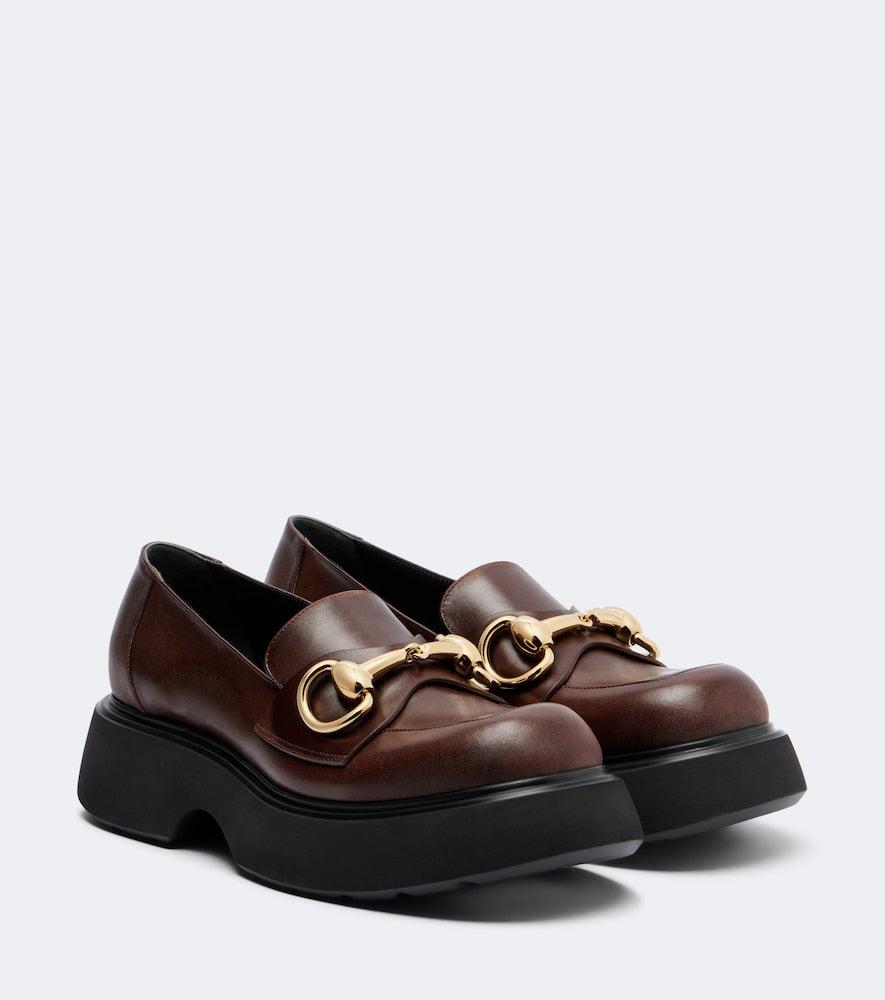 Gucci Brittany Horsebit leather platform loafers in Brown - Loafers
