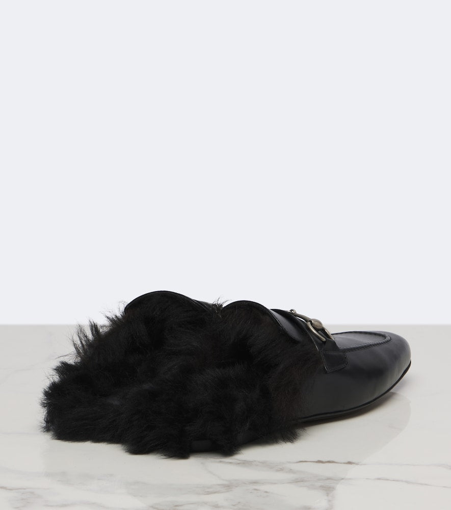 Gucci Casanova shearling-lined leather mules (Black) - Mules