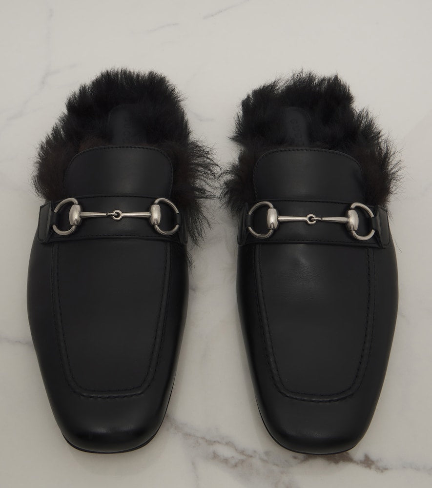 Gucci Casanova shearling-lined leather mules (Black) - Mules