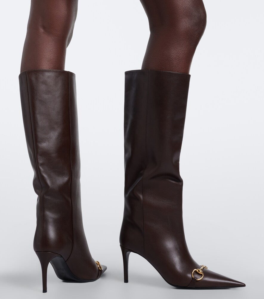 Brown Gucci Donna Horsebit leather knee-high boots - Knee-high Boots