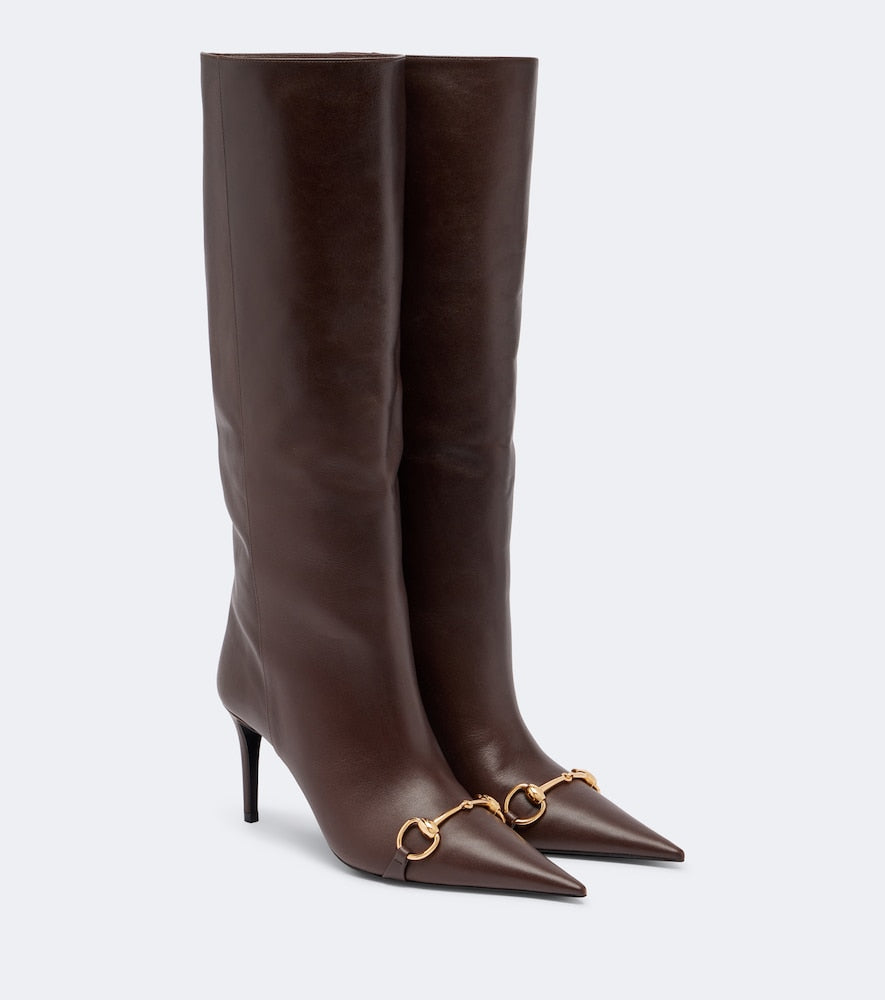Brown Gucci Donna Horsebit leather knee-high boots - Knee-high Boots