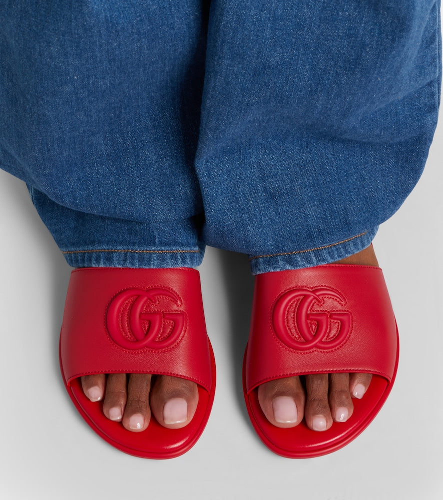Red Gucci Double G leather slides - Slides