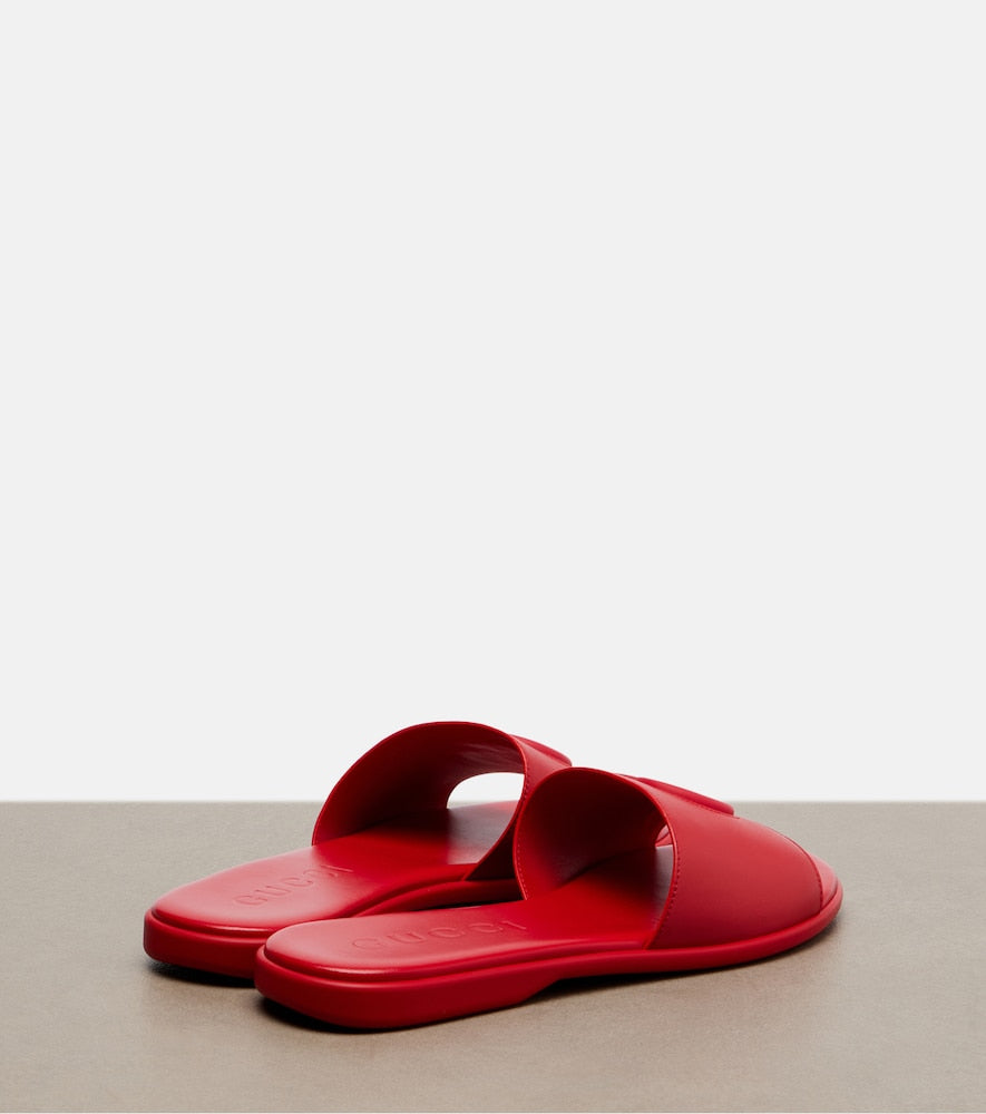 Red Gucci Double G leather slides - Slides