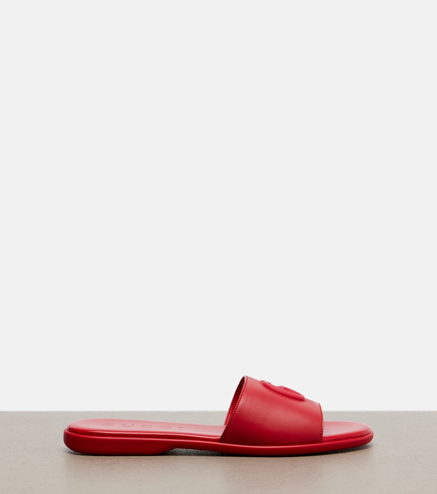 Red Gucci Double G leather slides - Slides