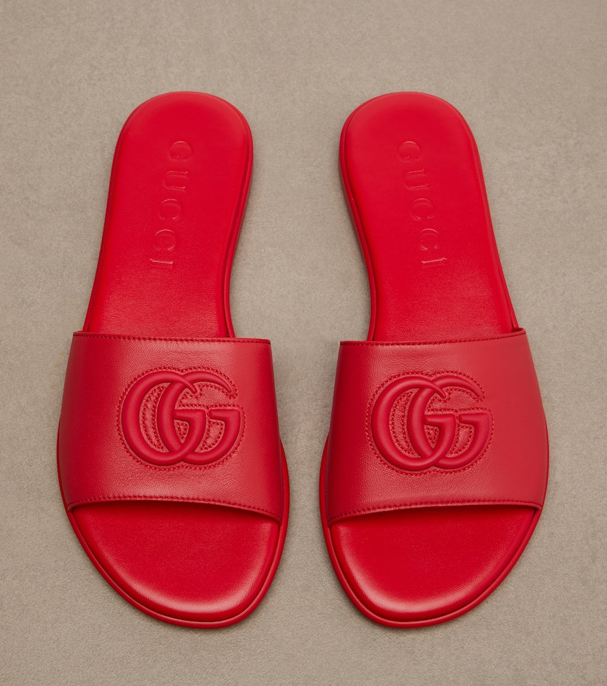 Red Gucci Double G leather slides - Slides