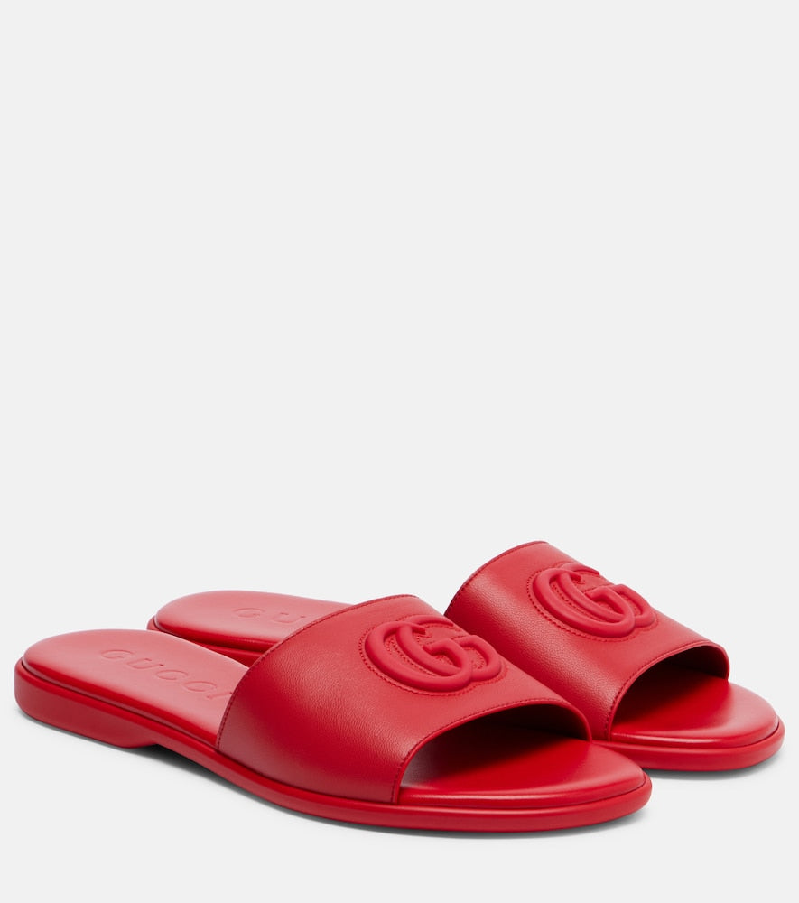 Red Gucci Double G leather slides - Slides