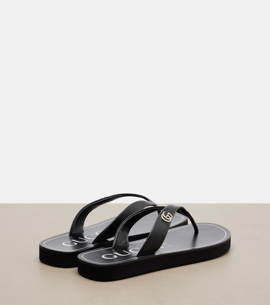 Black Gucci Double G leather thong sandals - Flat Sandals
