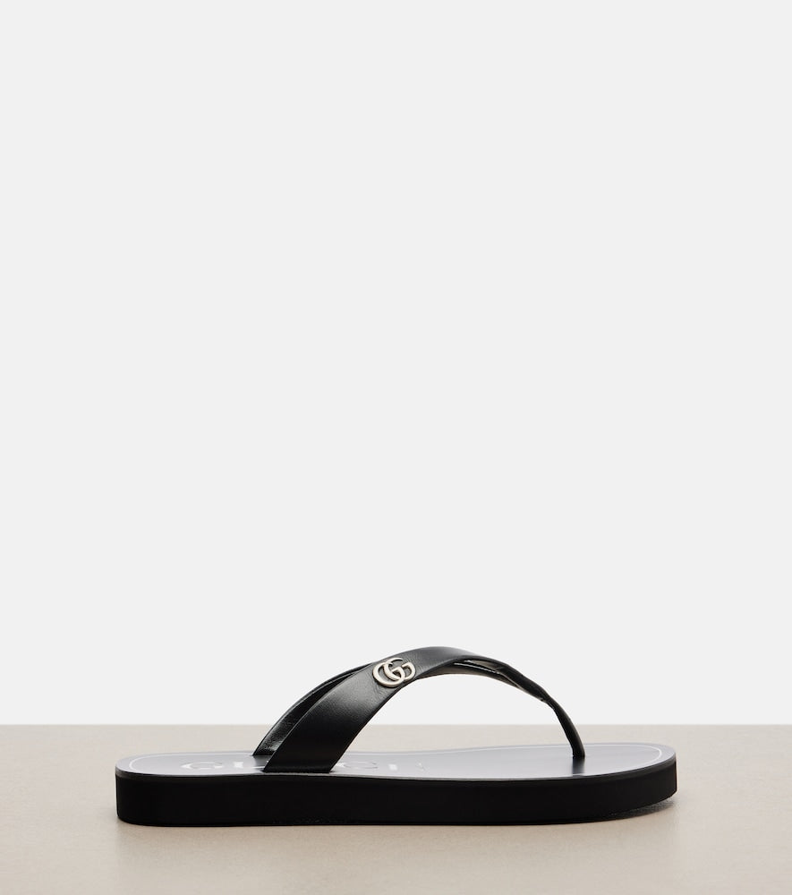 Black Gucci Double G leather thong sandals - Flat Sandals