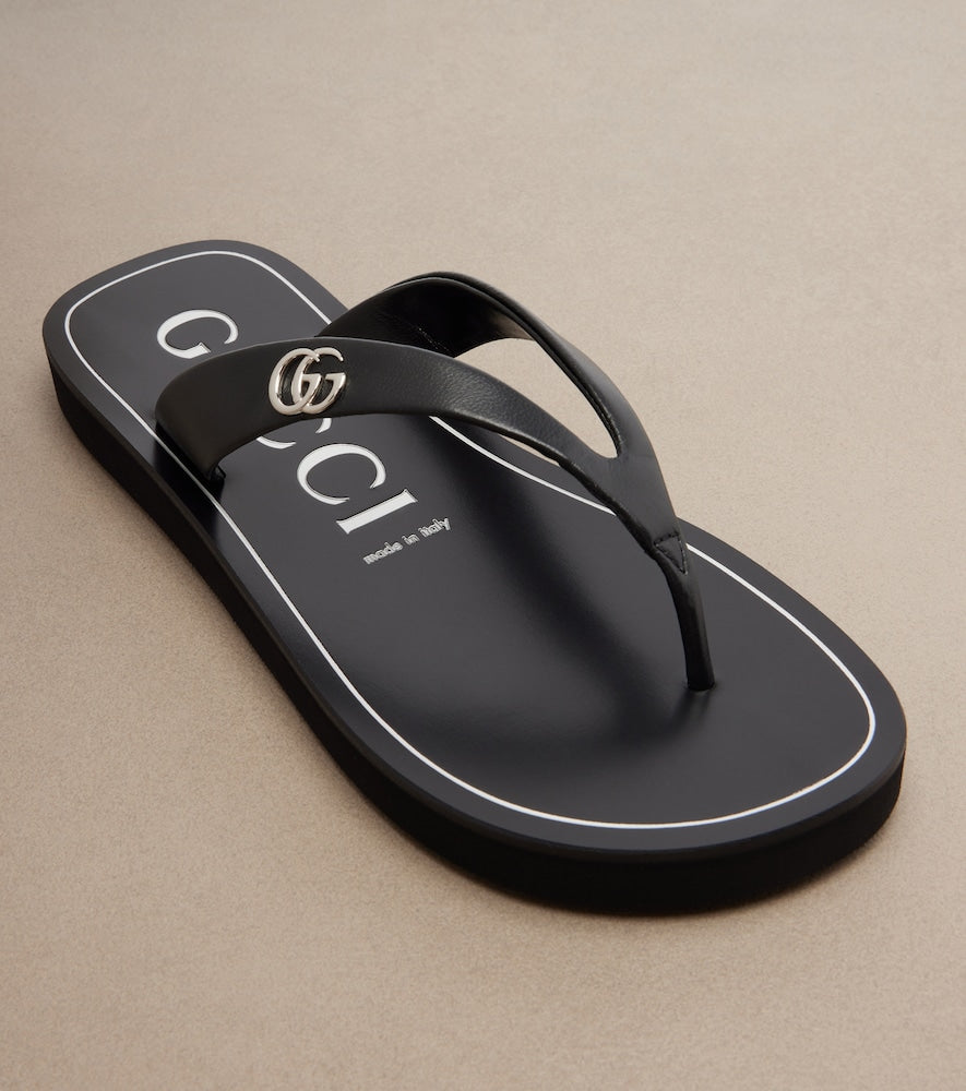 Black Gucci Double G leather thong sandals - Flat Sandals