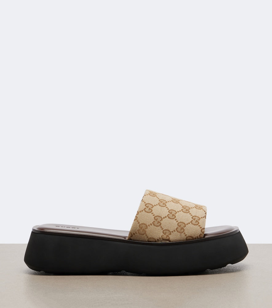 Beige Gucci GG canvas platform slides - Slides