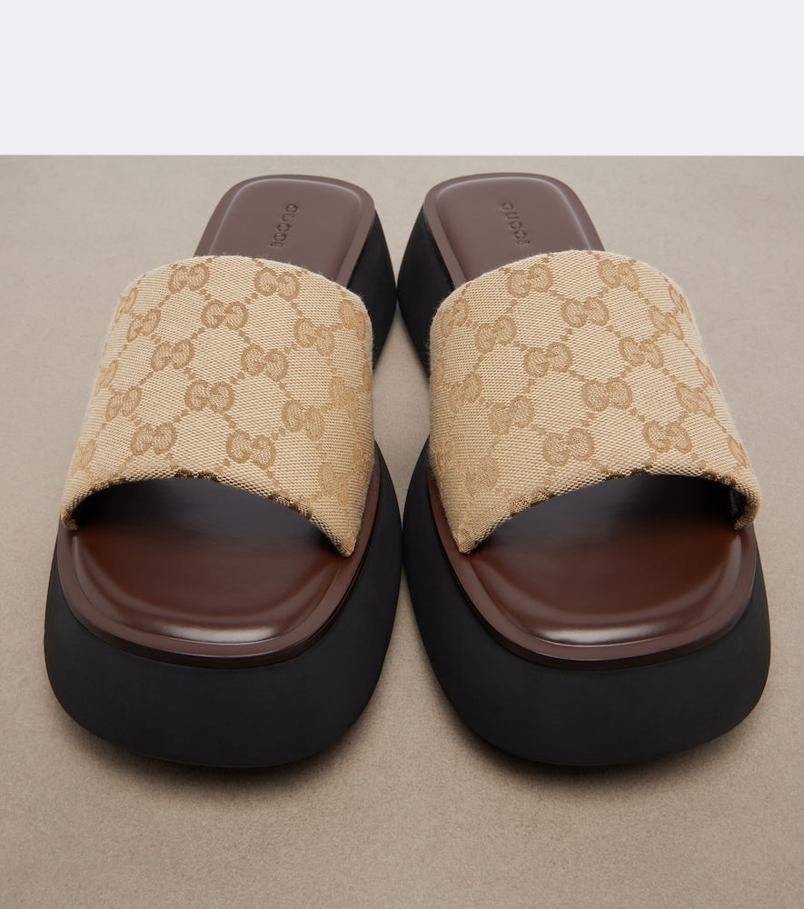 Beige Gucci GG canvas platform slides - Slides