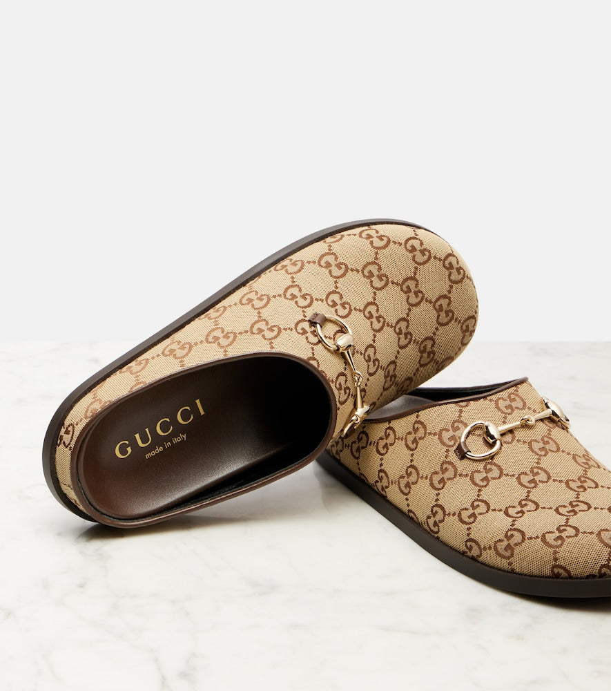 Gucci GG leather-trimmed mules in Beige - Mules